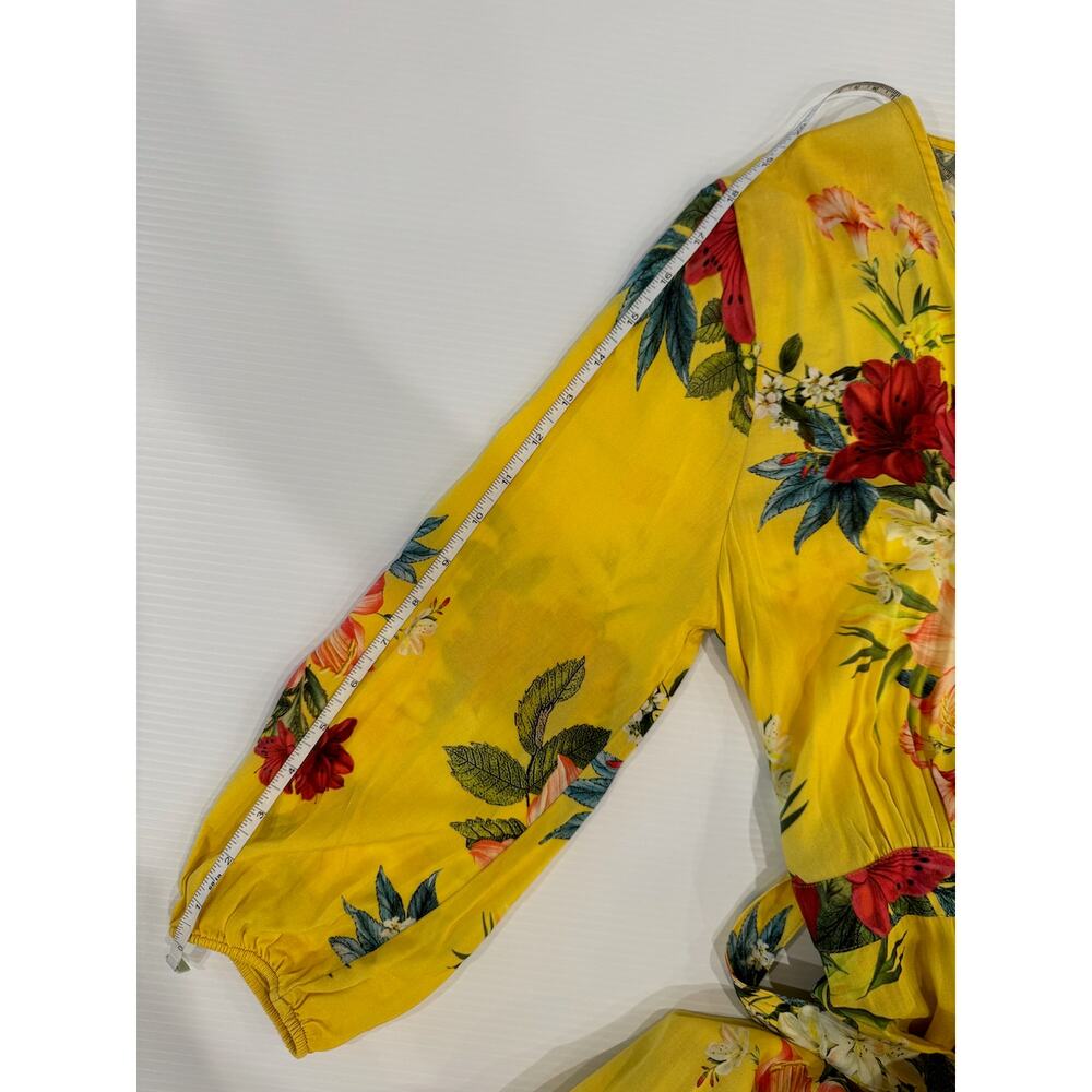 FARM Rio Anthropologie Marketplace Wrap Dress XS Yellow Floral Maxi Resort Boho - Picture 13 of 16